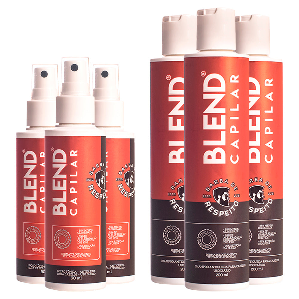 Blend Capilar 3 Meses - Tônico Pró Crescimento (90ml) + Shampoo Antiqueda (200 ml) - Barba de Respeito
