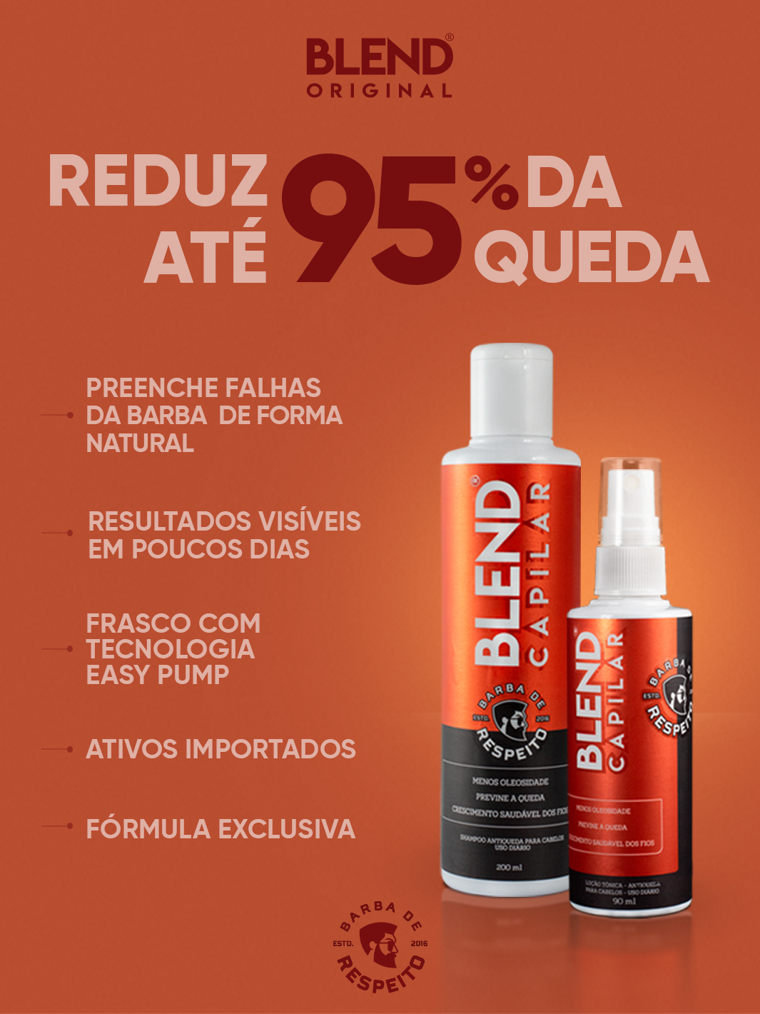 Blend Capilar - Tônico Pró Crescimento + Shampoo Antiqueda 2 Meses - Barba de Respeito
