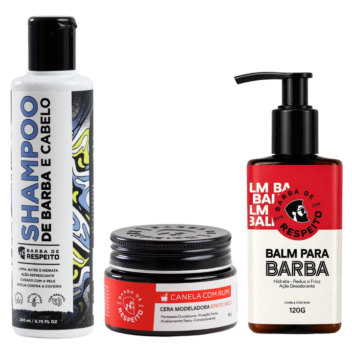 Kit Classic Canela & Rum - Shampoo 200 ML + Cera Para Cabelos + Balm Hidratante.
