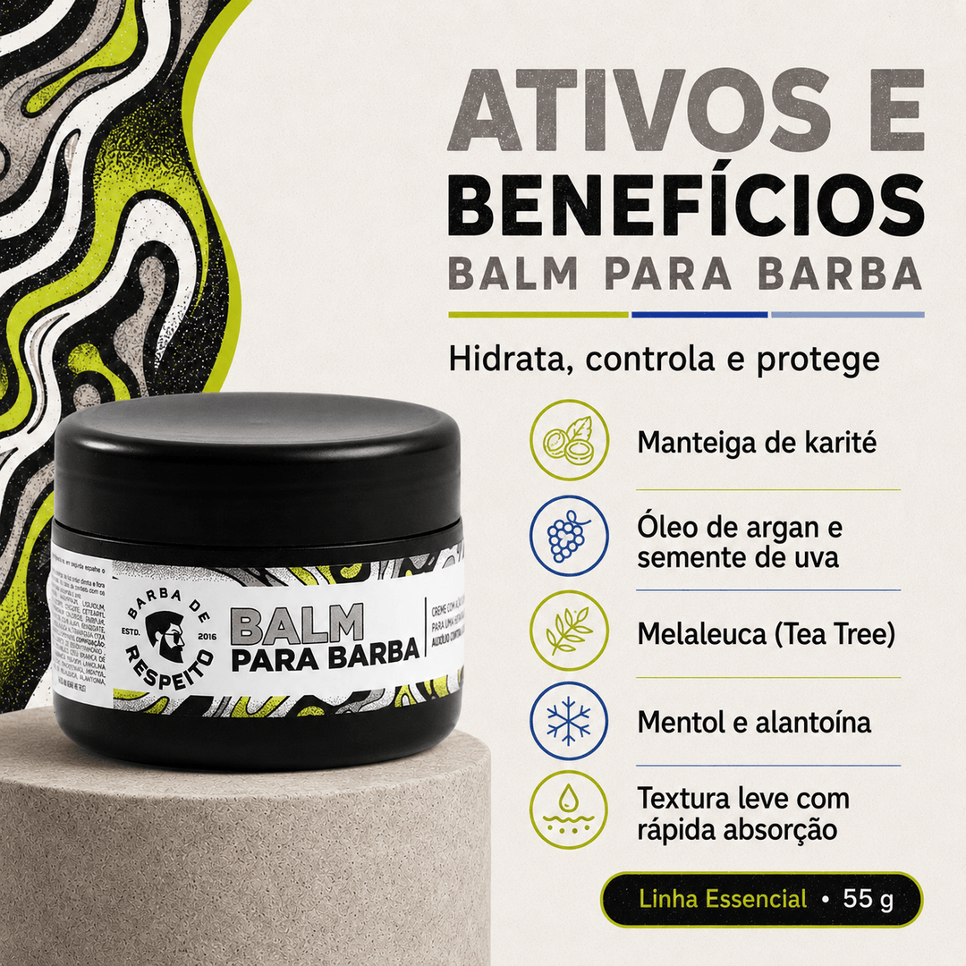 Balm Para Barba - 55g - Linha Essencial - Barba de Respeito