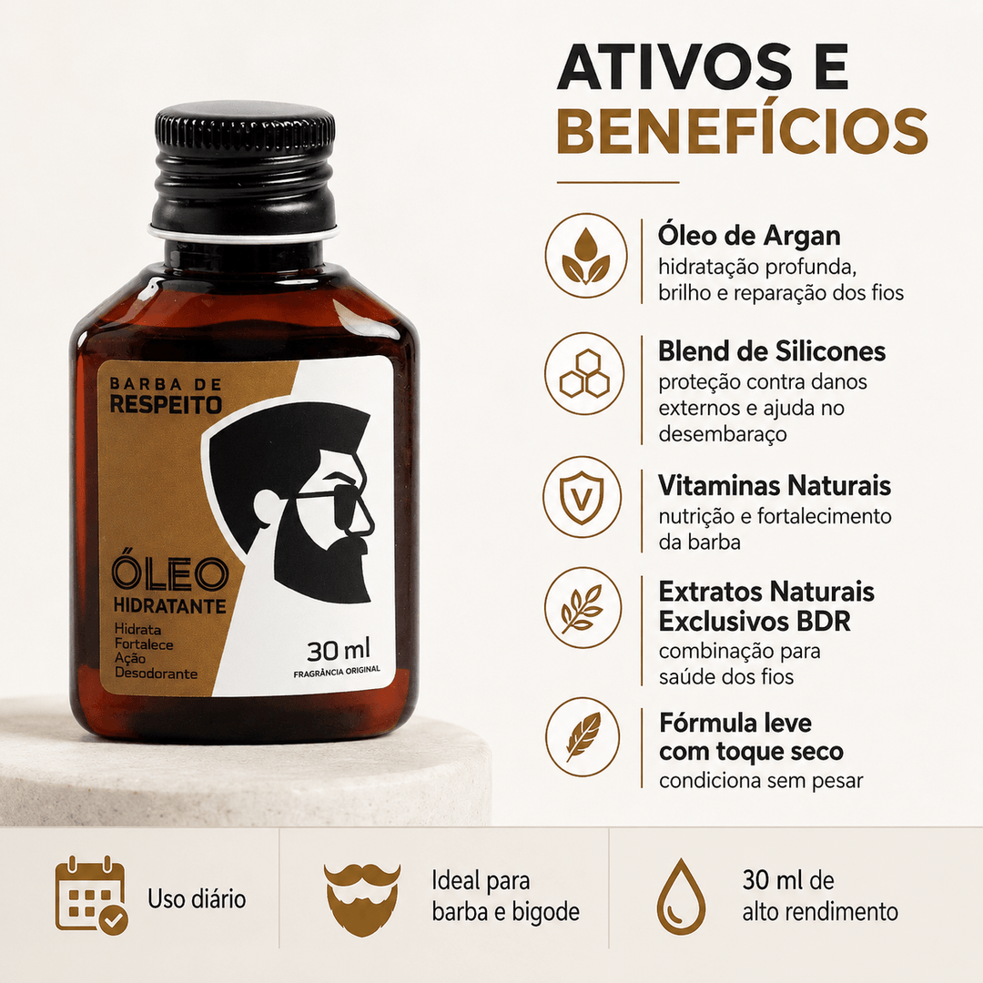 Óleo Hidratante para Barba - 30 ML - Premium - Barba de Respeito