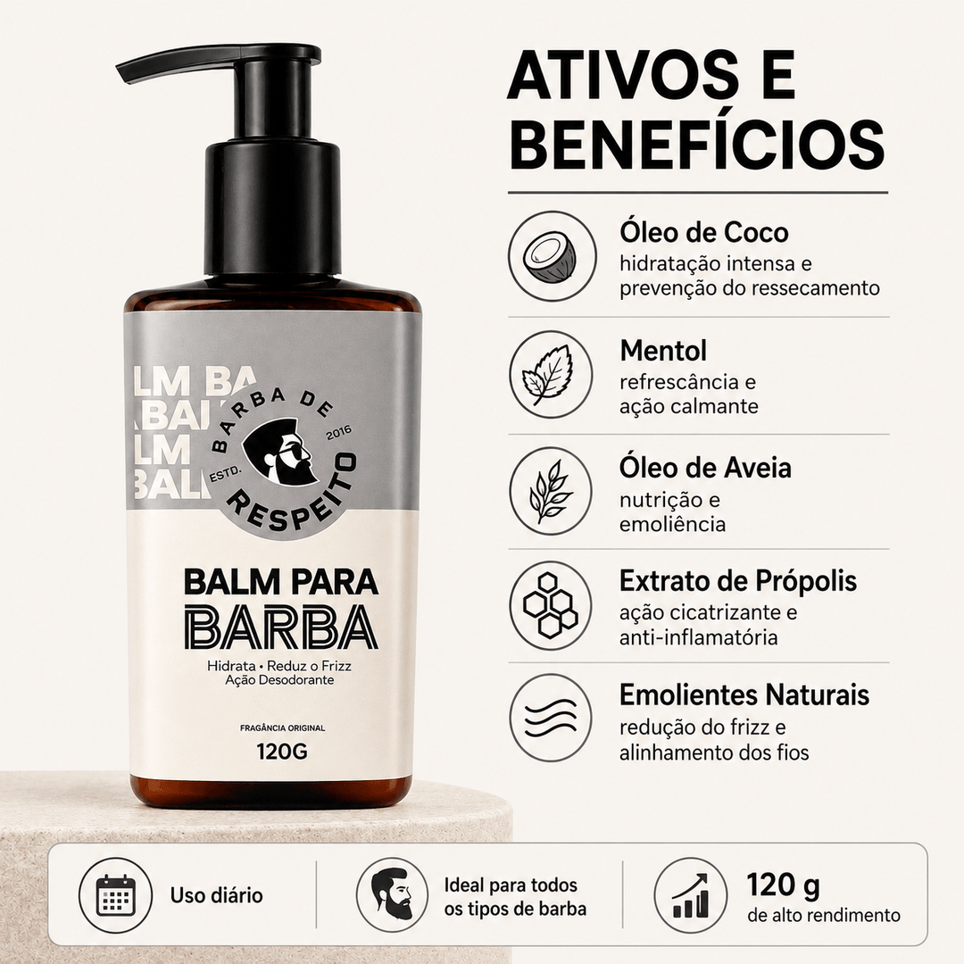 Balm para Barba - Controle do Frizz - Premium 120g - Barba de Respeito