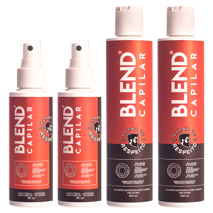 Blend Capilar 2 Meses - Tônico Pró Crescimento (90ml) + Shampoo Antiqueda (200 ml) - Barba de Respeito