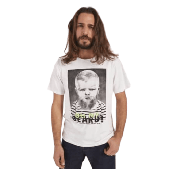 Camiseta Branca Oh My Beard - Barba de Respeito