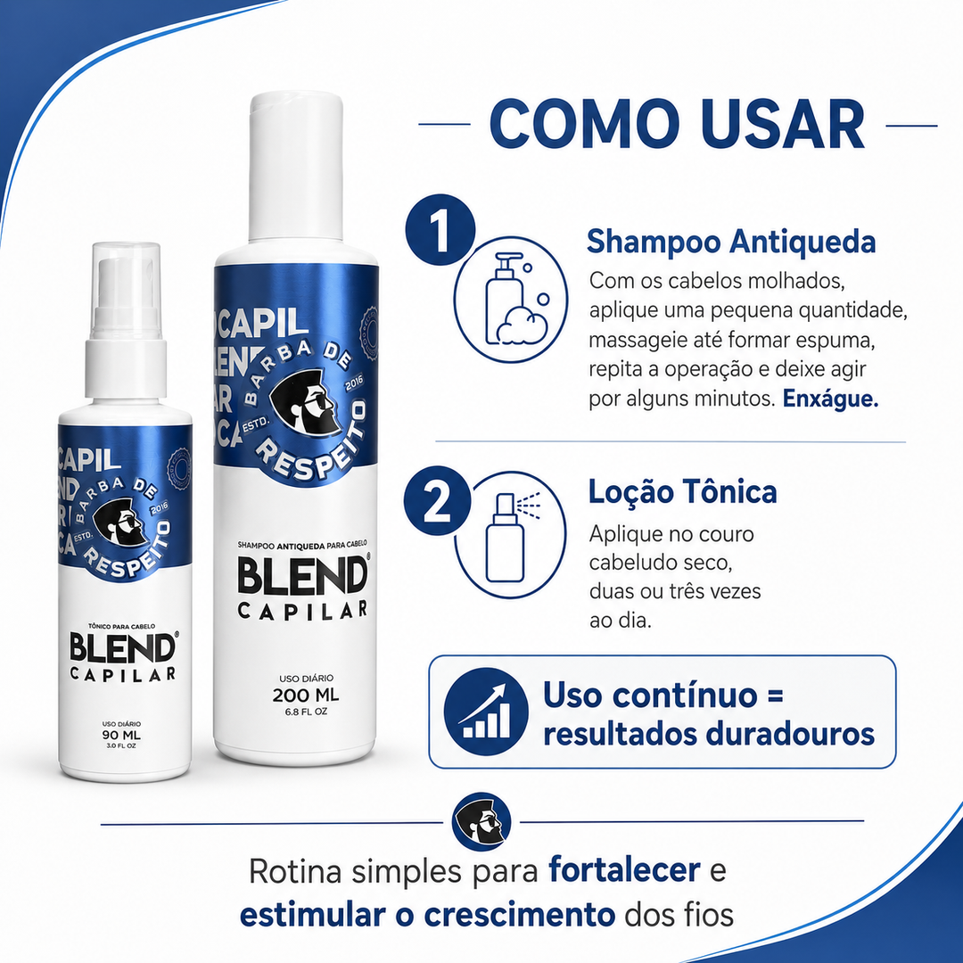 Blend Capilar - Tônico pró Crescimento + Shampoo Antiqueda 3 Meses - Barba de Respeito