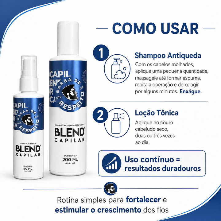 Blend Capilar - Tônico pró Crescimento + Shampoo Antiqueda 3 Meses - Barba de Respeito