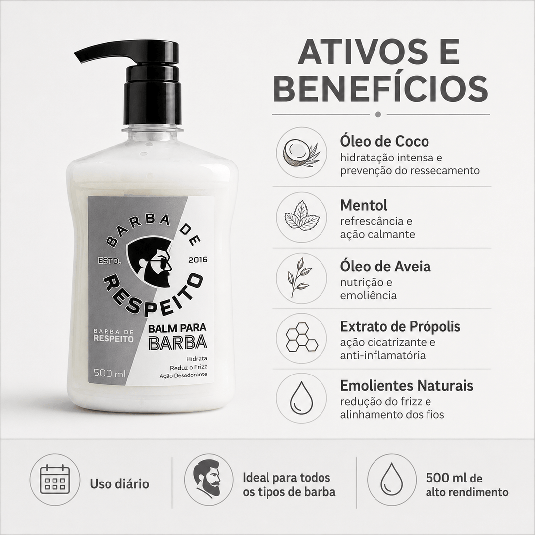 Balm para Hidratar Barba - 500 ML - Premium - Barba de Respeito