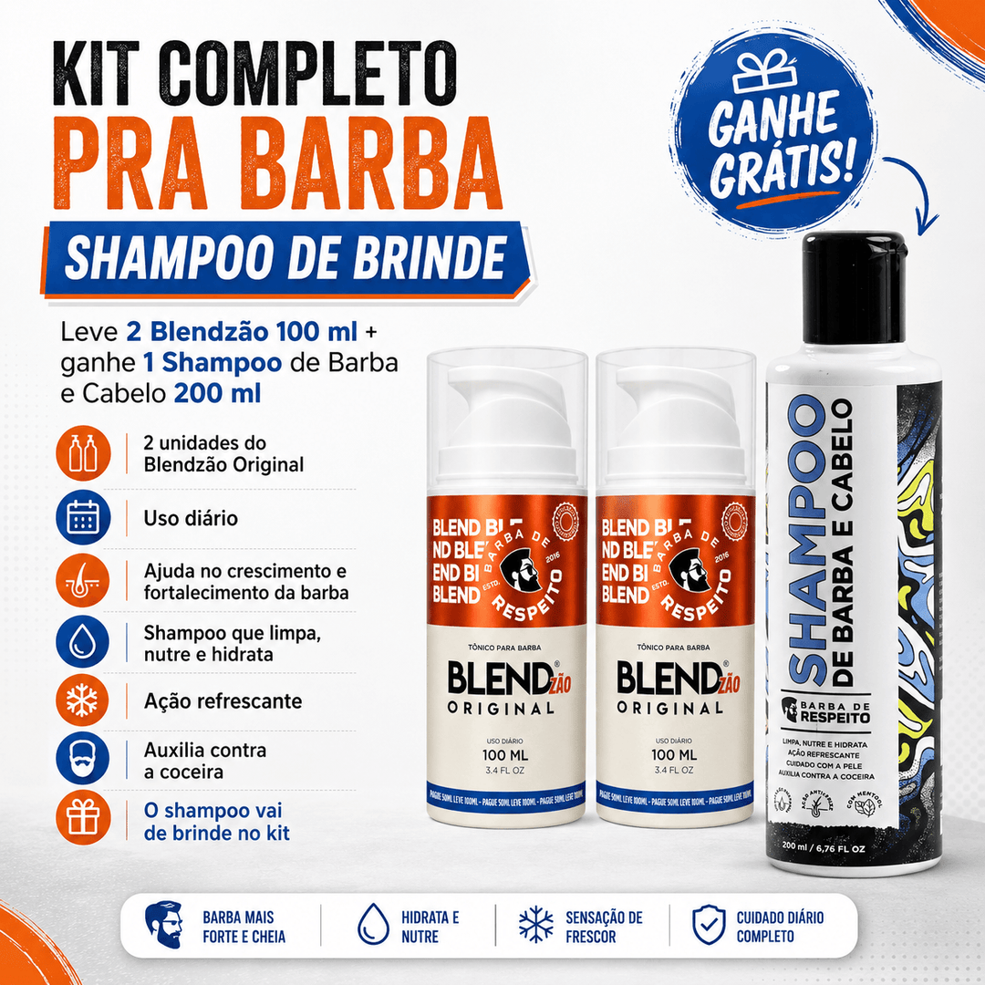 Blend Original® - Crescimento de Barba - 200 ML - 6 Meses de Tratamento + 20 Dias Grátis + Shampoo de Brinde - Barba de Respeito