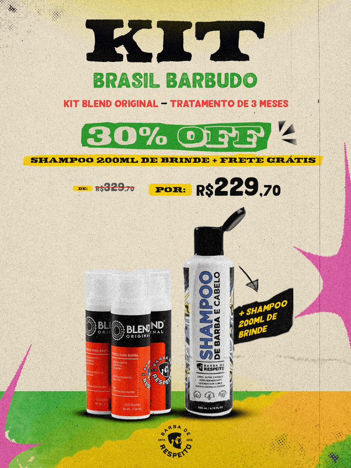 Kit Brasil Barbudo - 3 Blend Original + Shampoo 200ml de Brinde