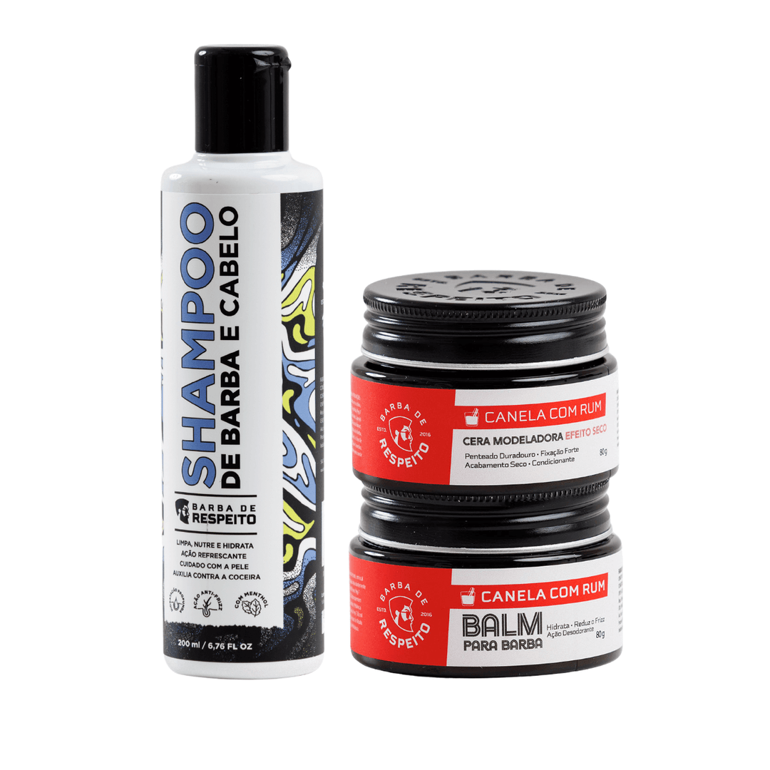 Kit Classic Canela & Rum - Shampoo 200 ML + Cera Para Cabelos + Balm Hidratante.