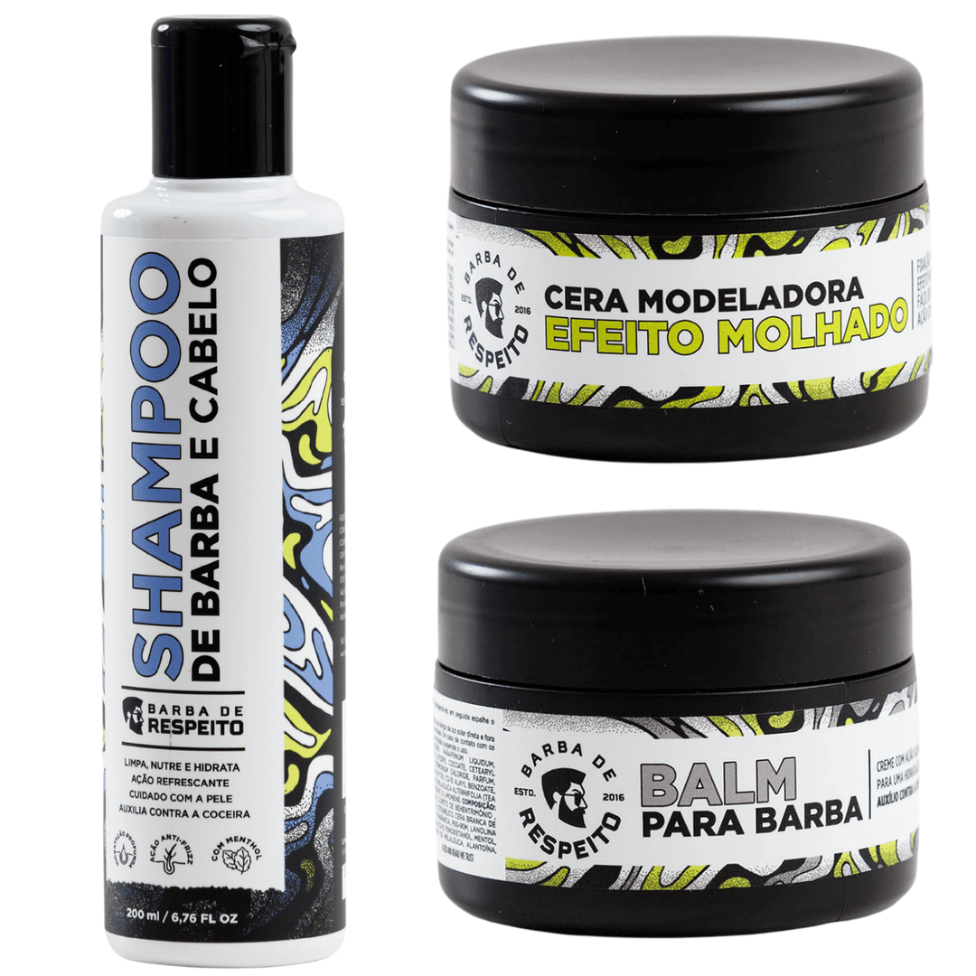 Kit Noel no Estilo - Shampoo + Cera Para Cabelos + Balm Para Barba - Linha Essencial