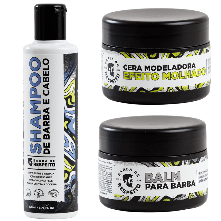 Kit Noel no Estilo - Shampoo + Cera Para Cabelos + Balm Para Barba - Linha Essencial