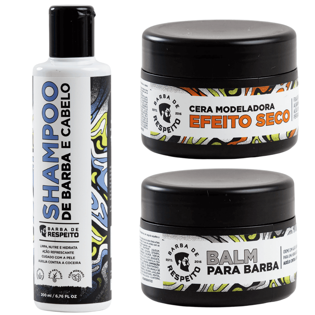 Kit Noel no Estilo - Shampoo + Cera Para Cabelos + Balm Para Barba - Linha Essencial
