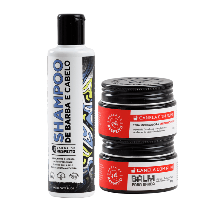 Kit Classic Canela & Rum - Shampoo 200 ML + Cera Para Cabelos + Balm Hidratante.