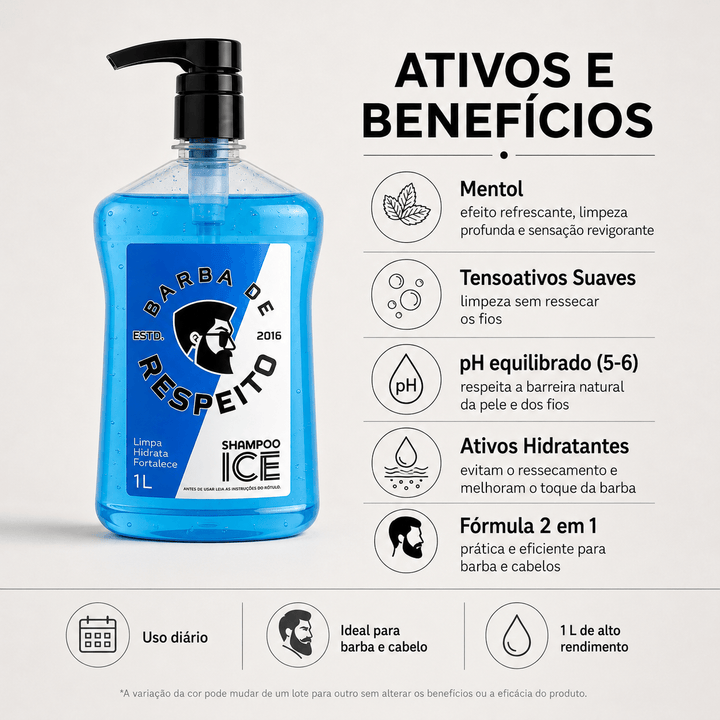 Shampoo Para Barba e Cabelo Refrescante - 1L - Barba de Respeito